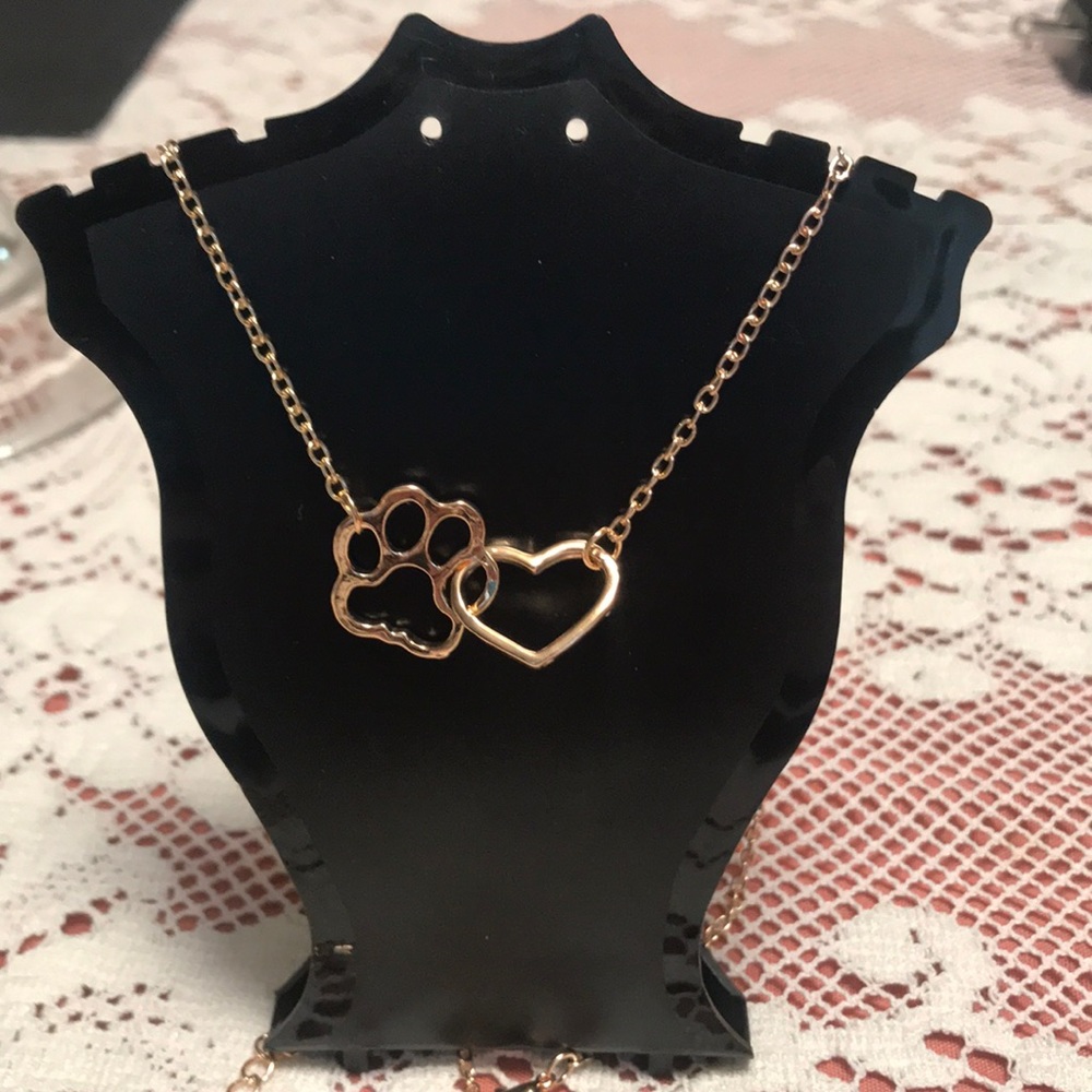 Paw Print heart necklace